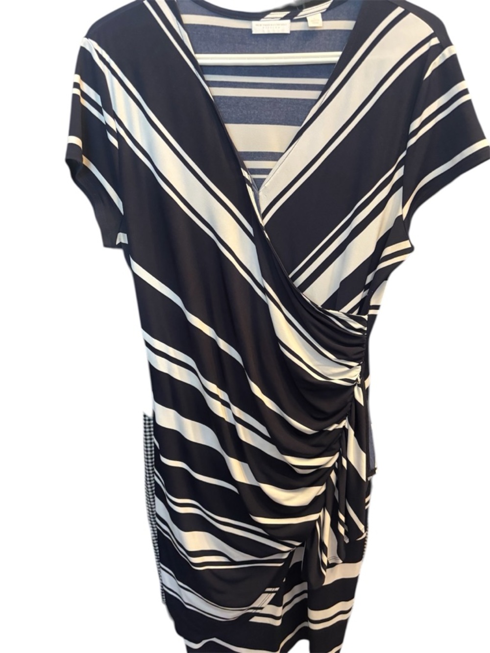 New York & Company Navy and White Striped Top